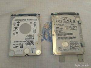 После выкручиваем жесткий диск из корзины и вставляем новый HDD Sata