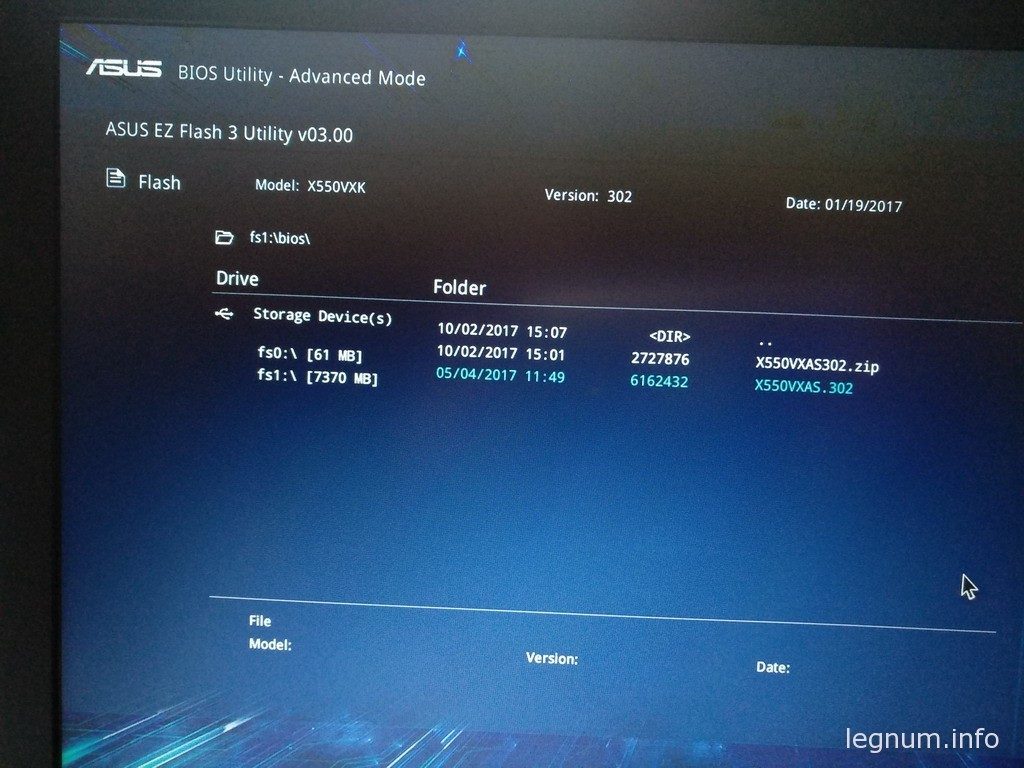 Asus X550VX BIOS Version 302 2017/06/15